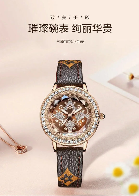 Leather Bands Women Watch Luxury Diamond Lucky Star Quartz Watch Fashion 3 Bar Waterproof Lady Clock