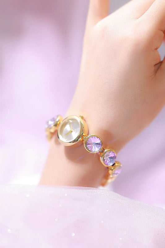 UTHAI Women's Watch Light Luxury Champagne Gold Purple Satellite Bracelet Waterproof LadiesFashion Quartz Clock Watches Gift