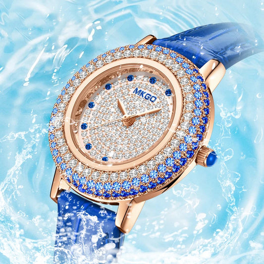UTHAI W43 New Women's Brand Quartz Watch Luxury Full Diamond Jewelry Crystal Gem Scale Waterproof Leather Band Ladies Watches