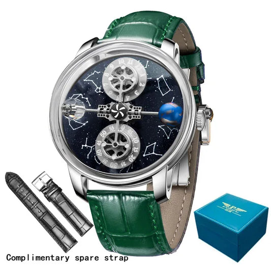 PINDU Watches New Mechanical Celestial Body Starry Twelve Constellations Sapphire Waterproof Men Leather Wristwatches 8215A Box