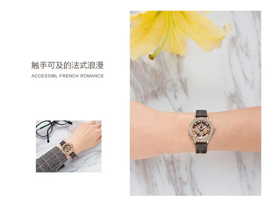 Leather Bands Women Watch Luxury Diamond Lucky Star Quartz Watch Fashion 3 Bar Waterproof Lady Clock