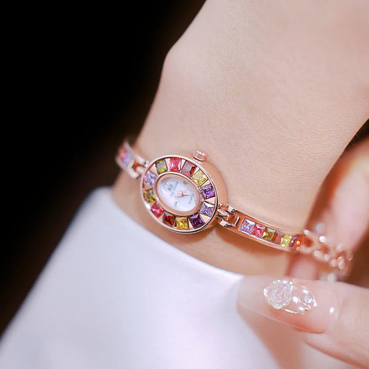 UTHAI Women's Chain Watch Brand Light Luxury Gold Gradient Rainbow Bracelet Waterproof Ladies Fashion Quartz clock Watches Gift