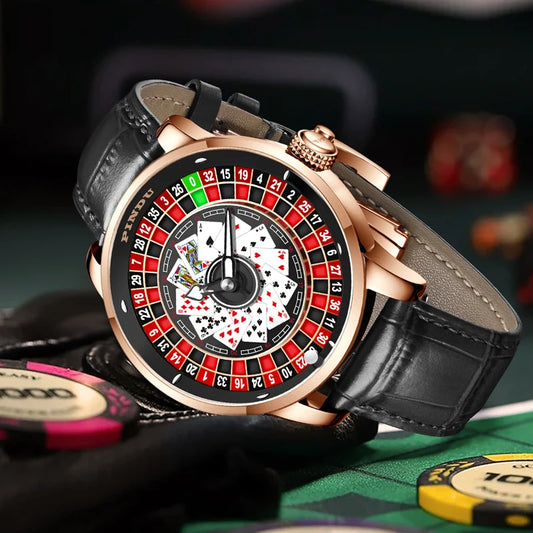 PINDU Designs New NH35A Rotary Roulette Mechanical Watch Men's Diamond Surface Waterproof Leather Men's Watch Montre Homme P6626