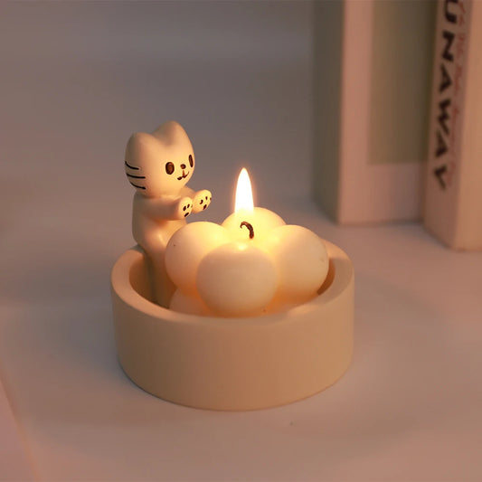 Cartoon Cat Candle Holder Cat Tea Light Candle Holder Cute Grilled Cat Aromatherapy Candle Holder Desktop Decorative Ornaments