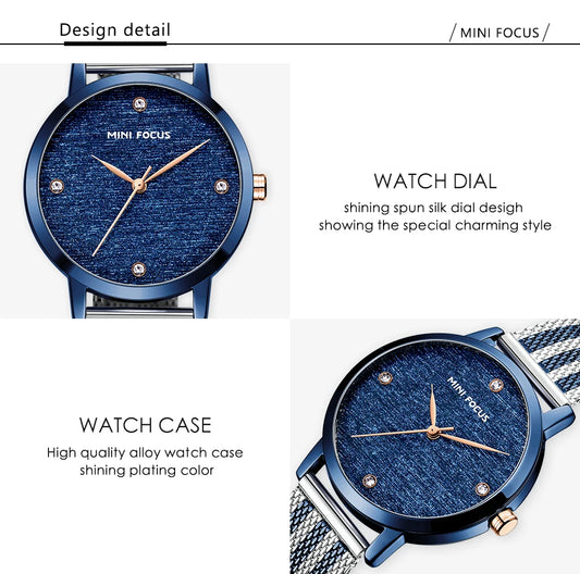 MINI FOCUS Luxury Blue Watches Women Top Brand Waterproof Wristwatch Fashion Simple Quartz Watch Lady Woman Relojes Mujeres 0329