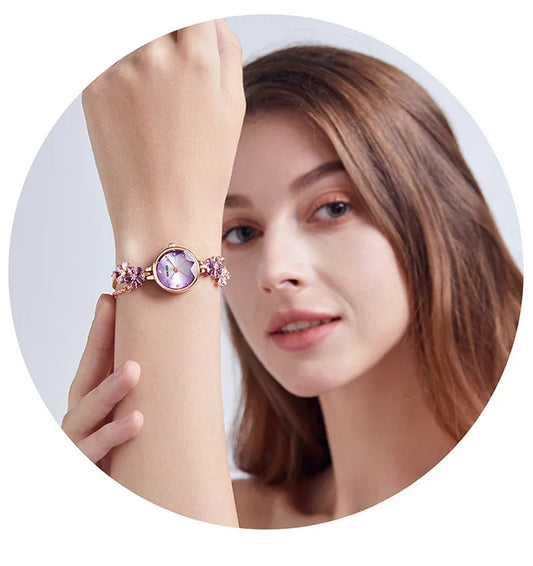 UTHAI W39 Women's Fashion Light Luxury Quartz Bracelet Watch Waterproof Premium Exquisite Violet Crystal Female's Watches Gift