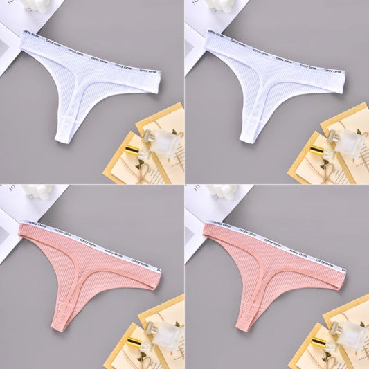 4PCS Sexy Erotic Women's Thong Solid Color Cotton Women's Panties Soft Skin Friendly Women's Underwear Seamless Cute Lingerie