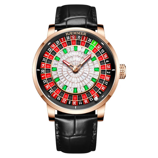 HAEMMER High end Design New Mechanical Watch NH35 Rotating Dial Las Vegas Roulette Desktop Theme Men's Diamond Luminous Watch