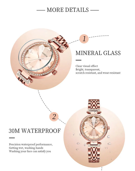 NIBOSI Simple Romantic Female Watch Rhinestone Dial Rhombus Stainless Steel Luxury Lady Quartz Wristwatches Relogio Feminino