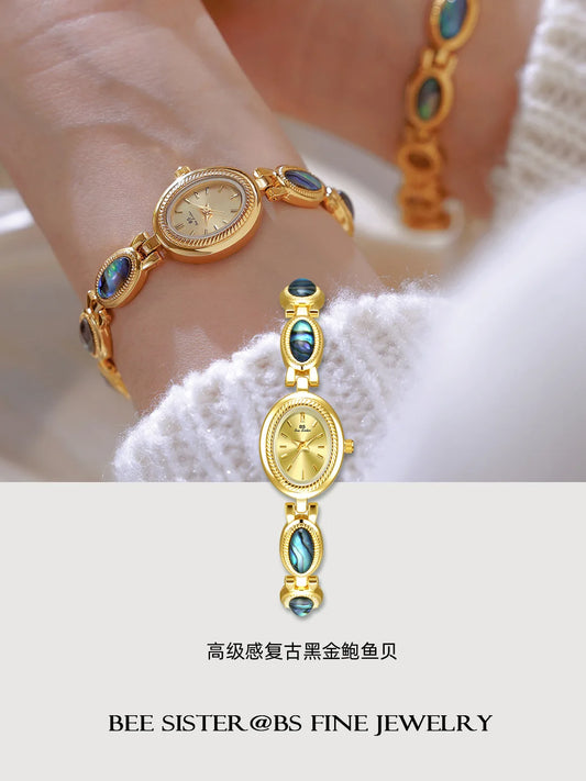 Light luxury Brand Watch for Women high-end Black Gold Abalone Shell Bracelet Waterproof Ladies Fashion Quartz Wristwatches Gift