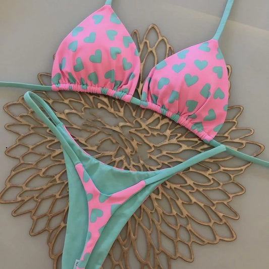 Women's Bikini Split Print Swimwear Fashion G-string Beach Holiday