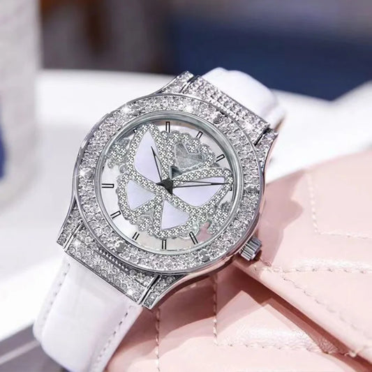 New Watch Women Full Diamond Light Luxury Hollow Full Sky Star butterfly Leather Waterproof Female Fashion Quartz Watches