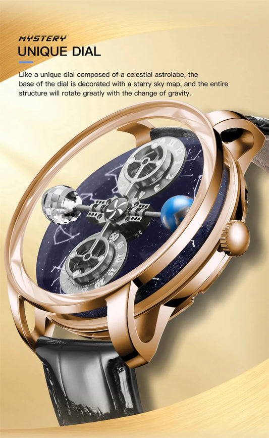 PINDU Watches New Mechanical Celestial Body Starry Twelve Constellations Sapphire Waterproof Men  Leather Wristwatches 8215A Box