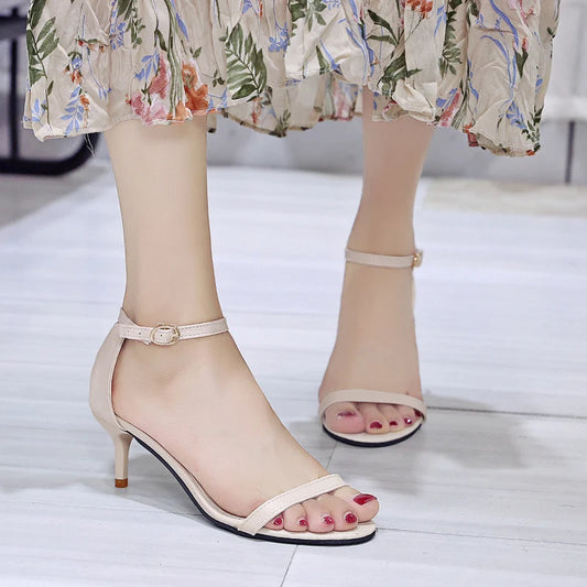 New Solid Color Simple Sexy Elegant Banquet Party High Heels Summer Open Toe Comfortable Buckle Fashion Sandals for Women
