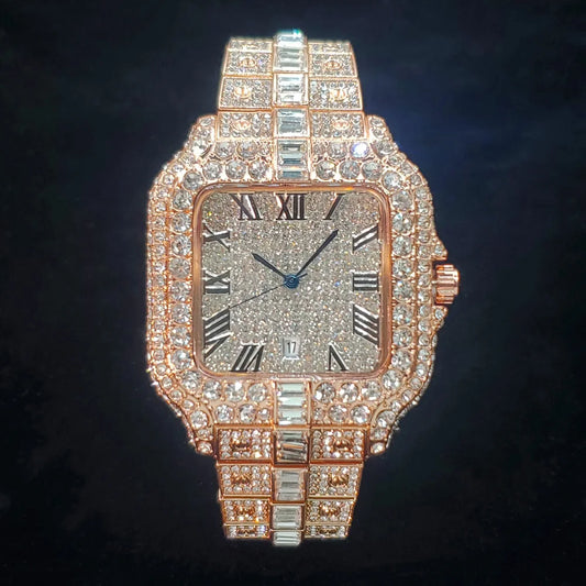 Luxury Original Brand Men Watch Fashion Bling Diamond Inlay Square Wristwatch Hip Hop Iced Out Man Jewelry Clock Dropshipping