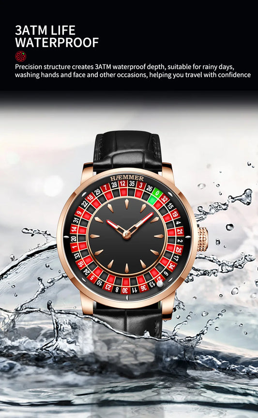 HAEMMER High end Design New Mechanical Watch NH35 Rotating Dial Las Vegas Roulette Desktop Theme Men's Diamond Luminous Watch