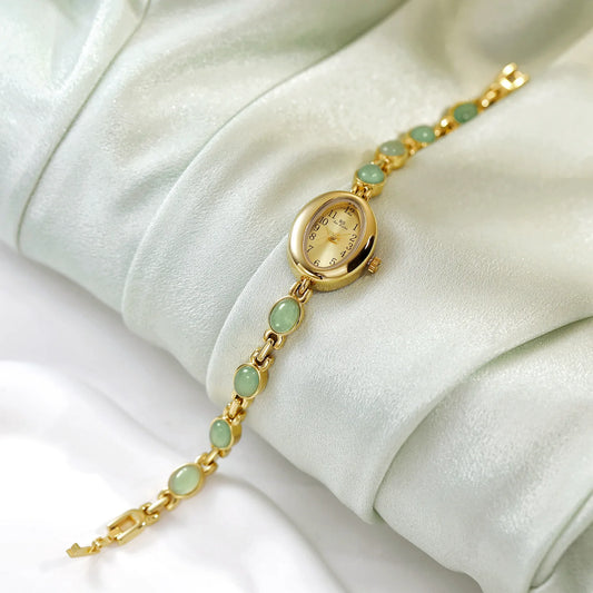 2025 Women quartz Watch Luxury Brand Retro Natural Dongling Stone Hotan Jade Waterproof Ladies Advanced Chain Wristwatches gift