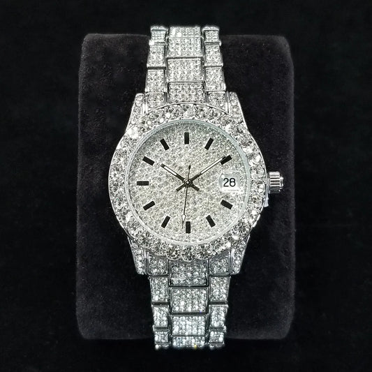 Elegant Full Diamond Female Watches Fashion Silver Round Stainless Steel Quartz Watch Iced Out Shiny Waterproof Gift for Women