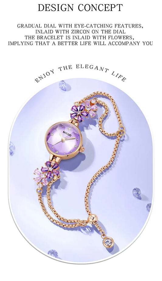 UTHAI W39 Women's Fashion Light Luxury Quartz Bracelet Watch Waterproof Premium Exquisite Violet Crystal Female's Watches Gift