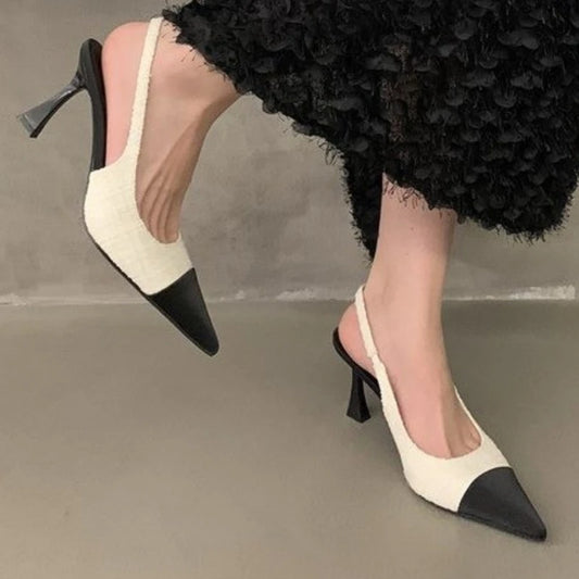 New Fashionable Comfortable Elegant Sexy Small Toe Stiletto High Heels French High Heels Baotou Back Hollow Sandals  Women