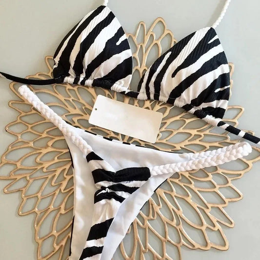 Women's Bikini Split Print Swimwear Fashion G-string Beach Holiday