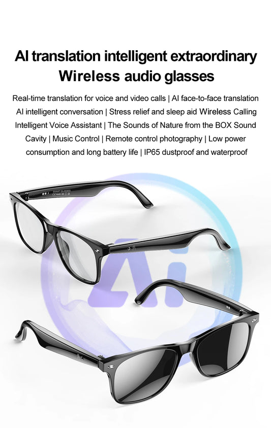 LIGE Smart Bluetooth Call Sunglasses Built-In Mic Speakers Touch Voice Assistant Intelligent Translation Glass For Men And Women