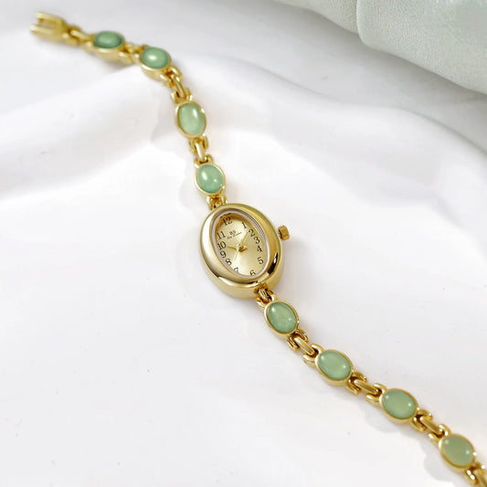 2025 Women quartz Watch Luxury Brand Retro Natural Dongling Stone Hotan Jade Waterproof Ladies Advanced Chain Wristwatches gift