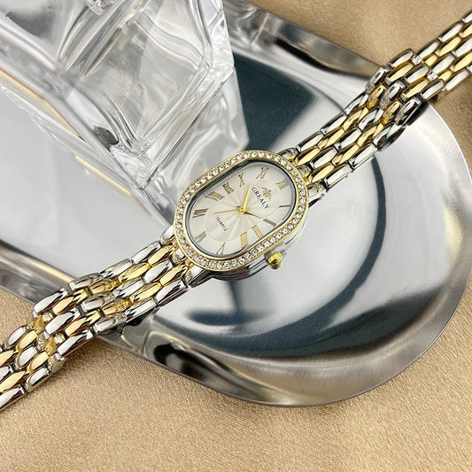 Luxury Men's Watch Business Precision Oval Diamond inlaid Bracelet Wristwatch Female Fashion Quartz Clock Watches