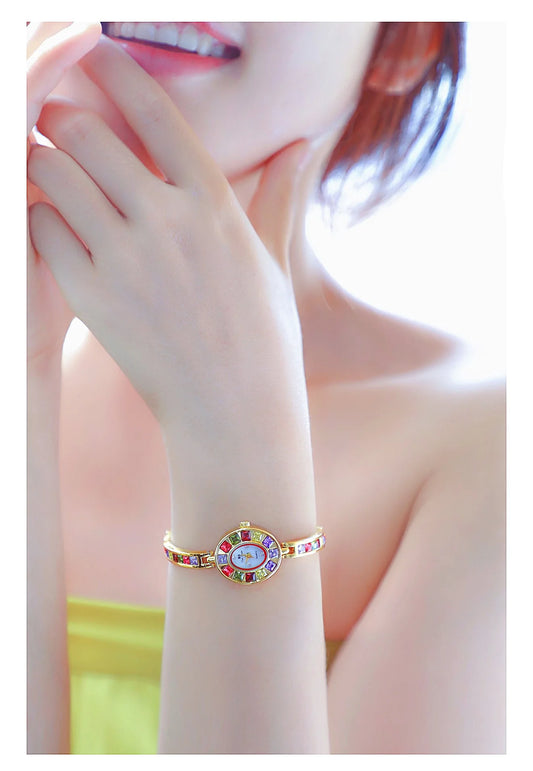 UTHAI Women's Chain Watch Brand Light Luxury Gold Gradient Rainbow Bracelet Waterproof Ladies Fashion Quartz clock Watches Gift