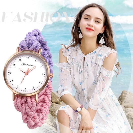 LANCARDO Quartz Braided Scrunchie Watch Elastic Rope Watch Digital Dial Women Multi-functional Ultra-thin Student Bracelet Watch