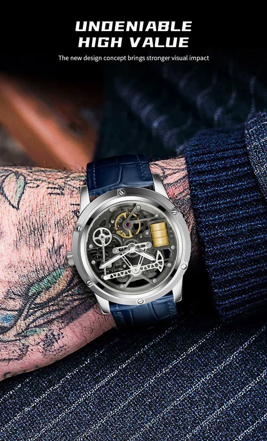 Pindu Men's New Mechanical Watch Leather Sapphire Crystal Commercial Men's Watch Miyota 8215 Automatic Watch 50m Waterproof