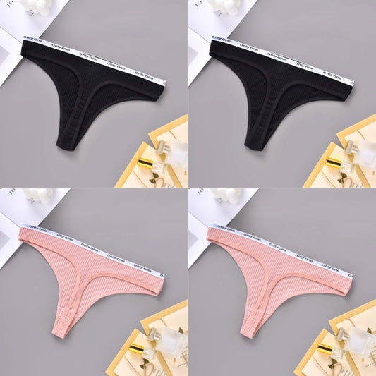 4PCS Sexy Erotic Women's Thong Solid Color Cotton Women's Panties Soft Skin Friendly Women's Underwear Seamless Cute Lingerie