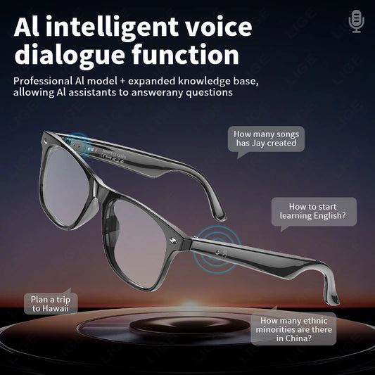 LIGE Smart Bluetooth Call Sunglasses Built-In Mic Speakers Touch Voice Assistant Intelligent Translation Glass For Men And Women
