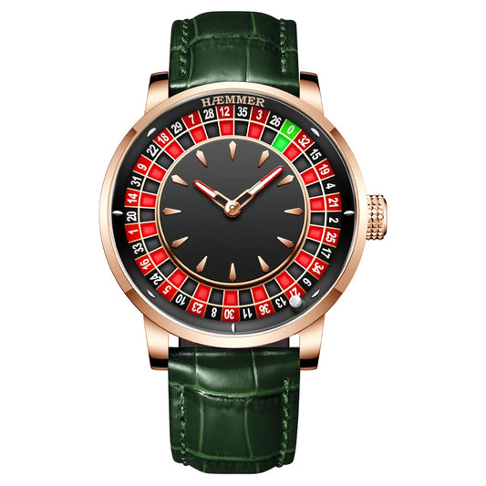 HAEMMER High end Design New Mechanical Watch NH35 Rotating Dial Las Vegas Roulette Desktop Theme Men's Diamond Luminous Watch