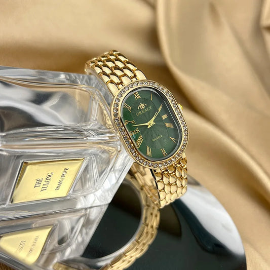 Luxury Men's Watch Business Precision Oval Diamond inlaid Bracelet Wristwatch Female Fashion Quartz Clock Watches