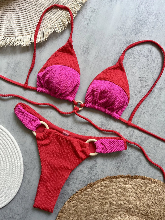Sexy Neon Green Bikini Set 2025 Tassel Drawstring Side Thong Swimsuit Women Summer Push Up Swimwear Bathing Suit Beach Wear