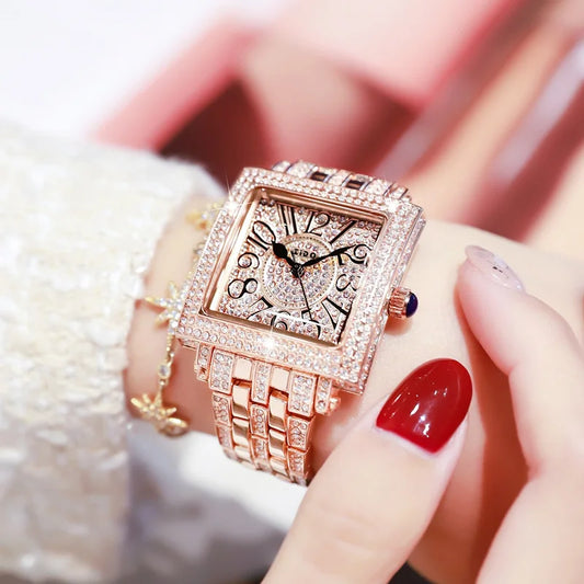 UTHAI Women's Watch Brand Light Luxury Retro Advanced Waterproof Diamond Full Sky Star Square Ladies Fashion Quartz Watches