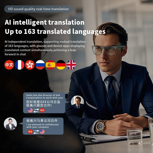 LIGE Smart Bluetooth Call Sunglasses Built-In Mic Speakers Touch Voice Assistant Intelligent Translation Glass For Men And Women