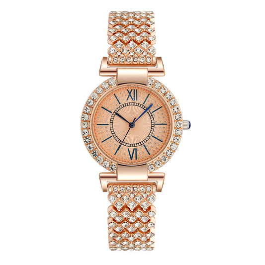 UTHAI H11 Women's Fashion Quartz Watch Full Diamond Steel Band Water Diamond Full Sky Star Roman Pattern Bracelet Watches Girl