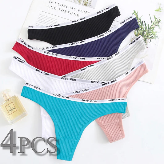 4PCS Sexy Erotic Women's Thong Solid Color Cotton Women's Panties Soft Skin Friendly Women's Underwear Seamless Cute Lingerie