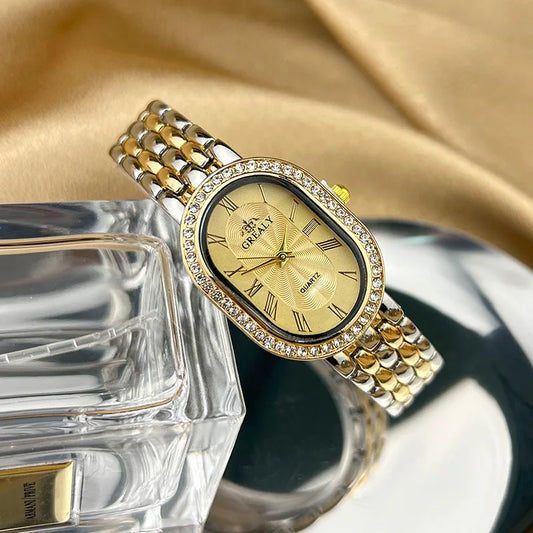 Luxury Men's Watch Business Precision Oval Diamond inlaid Bracelet Wristwatch Female Fashion Quartz Clock Watches
