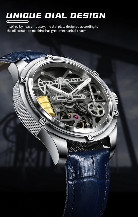 Pindu Men's New Mechanical Watch Leather Sapphire Crystal Commercial Men's Watch Miyota 8215 Automatic Watch 50m Waterproof