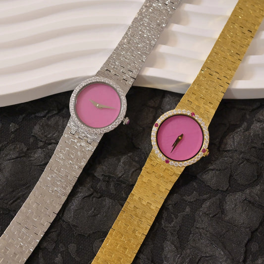 Red Jadeite 2024 New Women's Watch Medieval Diamond  Vintage Retro Luxury Elegance High Quartz  Retro Gold Clock