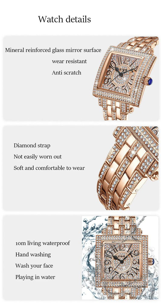 UTHAI Women's Watch Brand Light Luxury Retro Advanced Waterproof Diamond Full Sky Star Square Ladies Fashion Quartz Watches