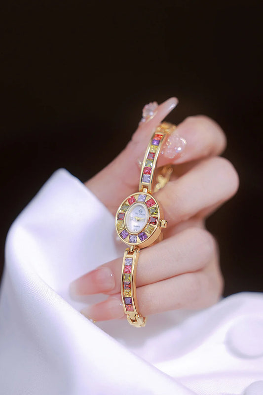 UTHAI Women's Chain Watch Brand Light Luxury Gold Gradient Rainbow Bracelet Waterproof Ladies Fashion Quartz clock Watches Gift