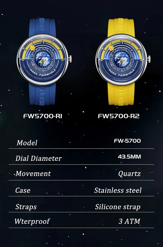 Fairwhale Watches for Man 5700 Mens Watch Fashion Planet Design Dial Silicone Strap Waterproof Quartz Wristwatches Reloj Hombre